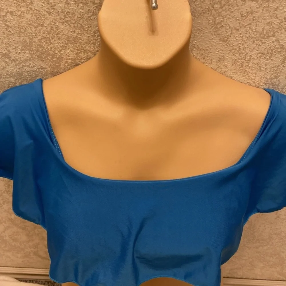 SHEIN Bold Blue Ruffle Bikini Top